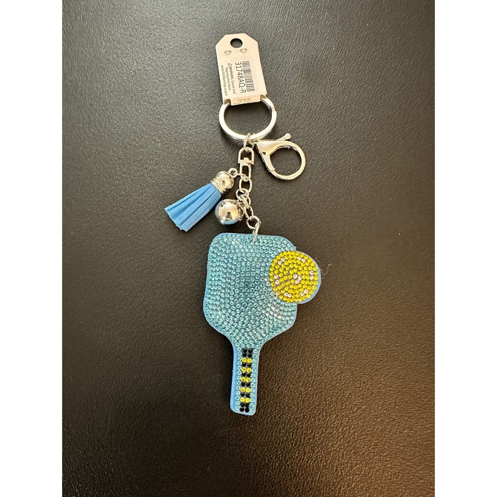 Sparkling Pickleball Paddle Keychain Rhinestone Bling Tassel Charm Bag Accessory